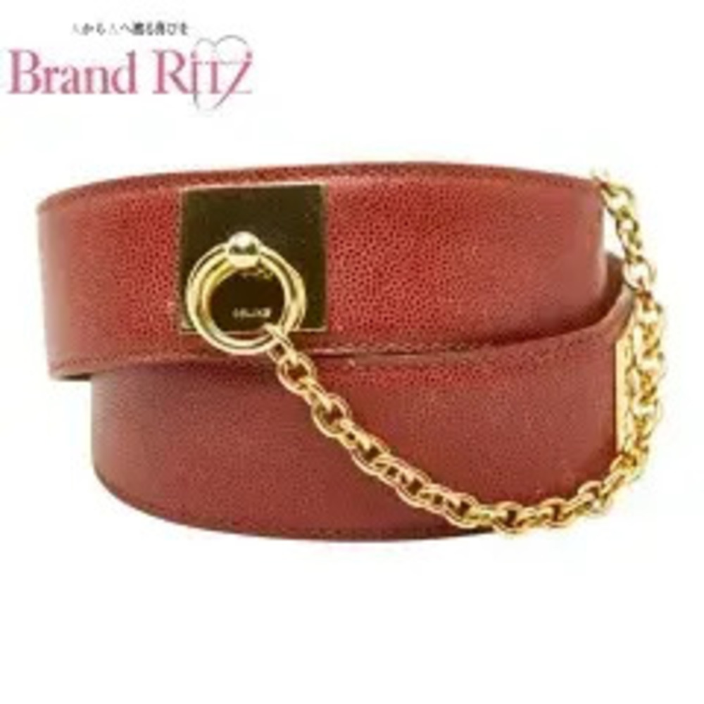 Celine Belt 2way Calfskin Leather Leather Brown
